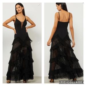 NEW SIZE 16 BCBGMAXAZRIA BLACK RUFFLE ILLUSION SKIRT DRESS
